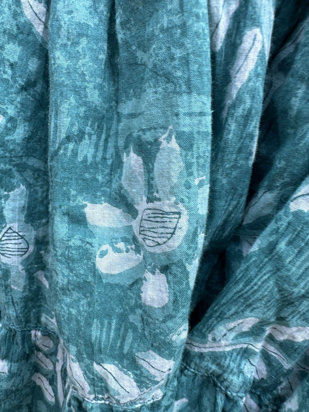 Vintage Phool Blue Cotton Floral Abstract Flowy Crinkle Maxi Skirt Size M