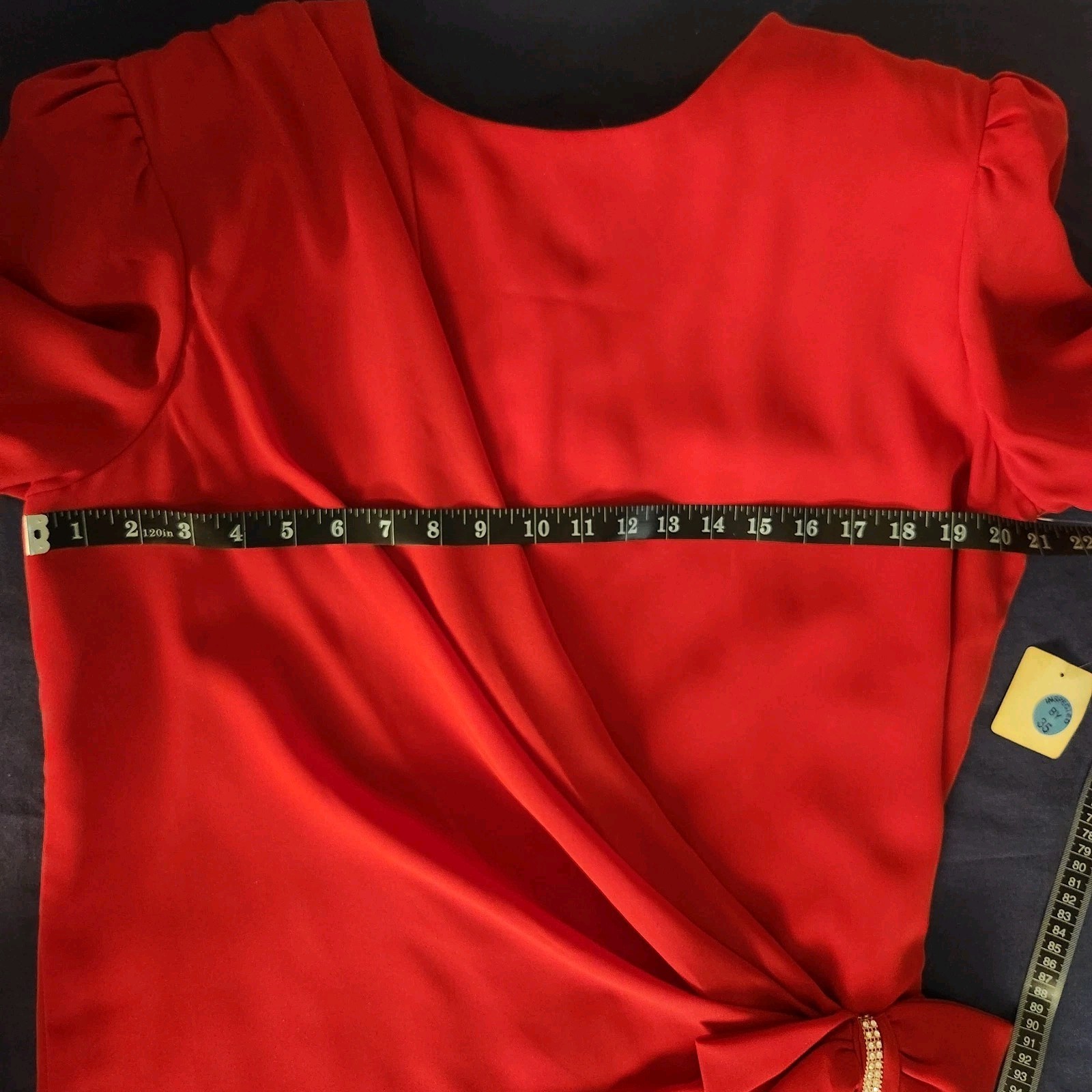 Vintage 80s Red Draped Front/Side Bow With Rhinestones Valentine Dress 15/16