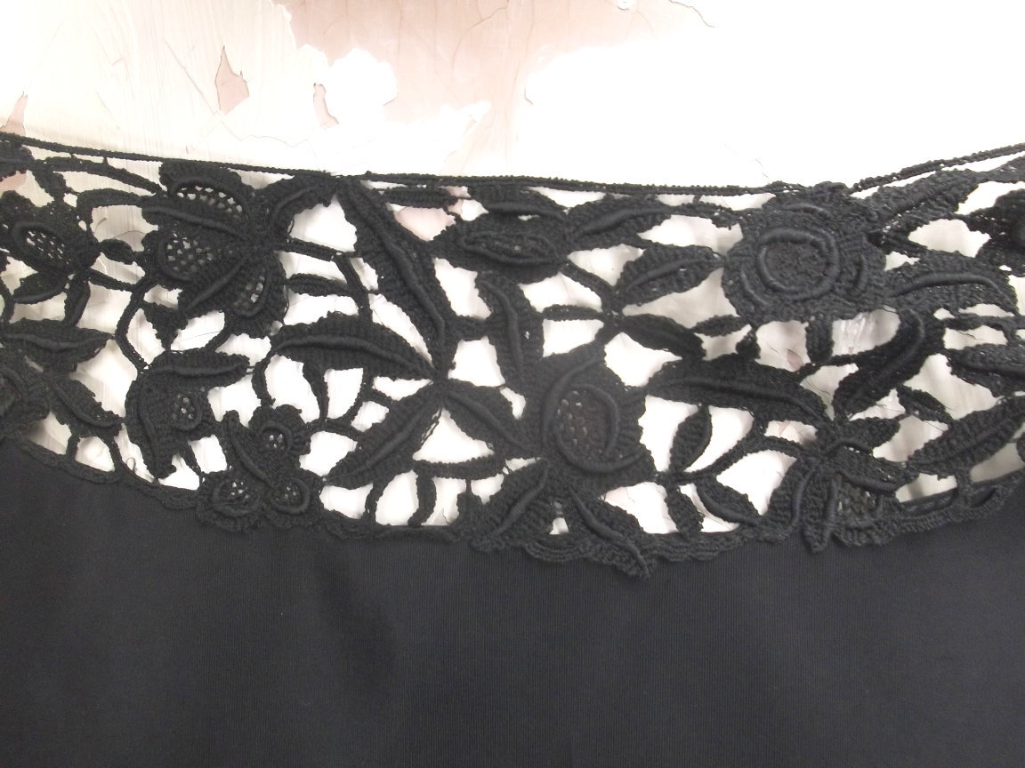 30s 40s Black Rayon Taffeta & Heavy Lace „Miss Kitty” Vict.Style Gown sz S