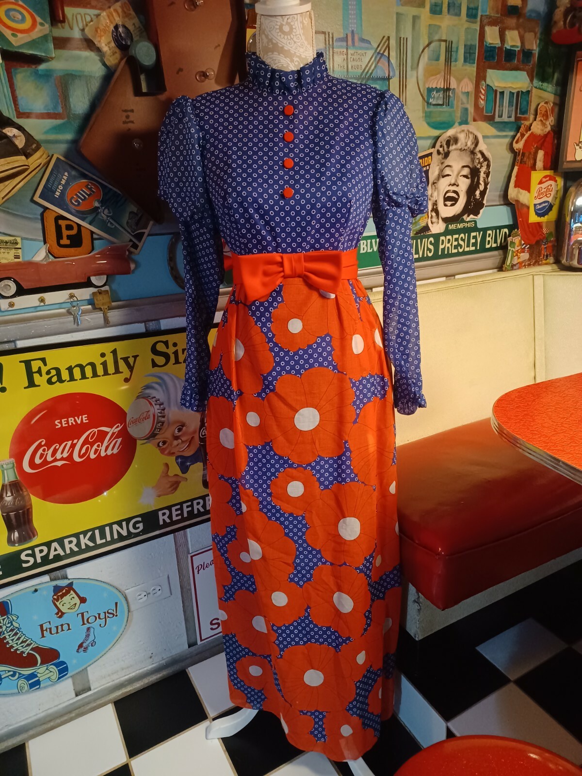 True Vtg Mid-century 1960s 1970s Maxi Flower Power Dress Mod MCM Go-Go Hippie 9