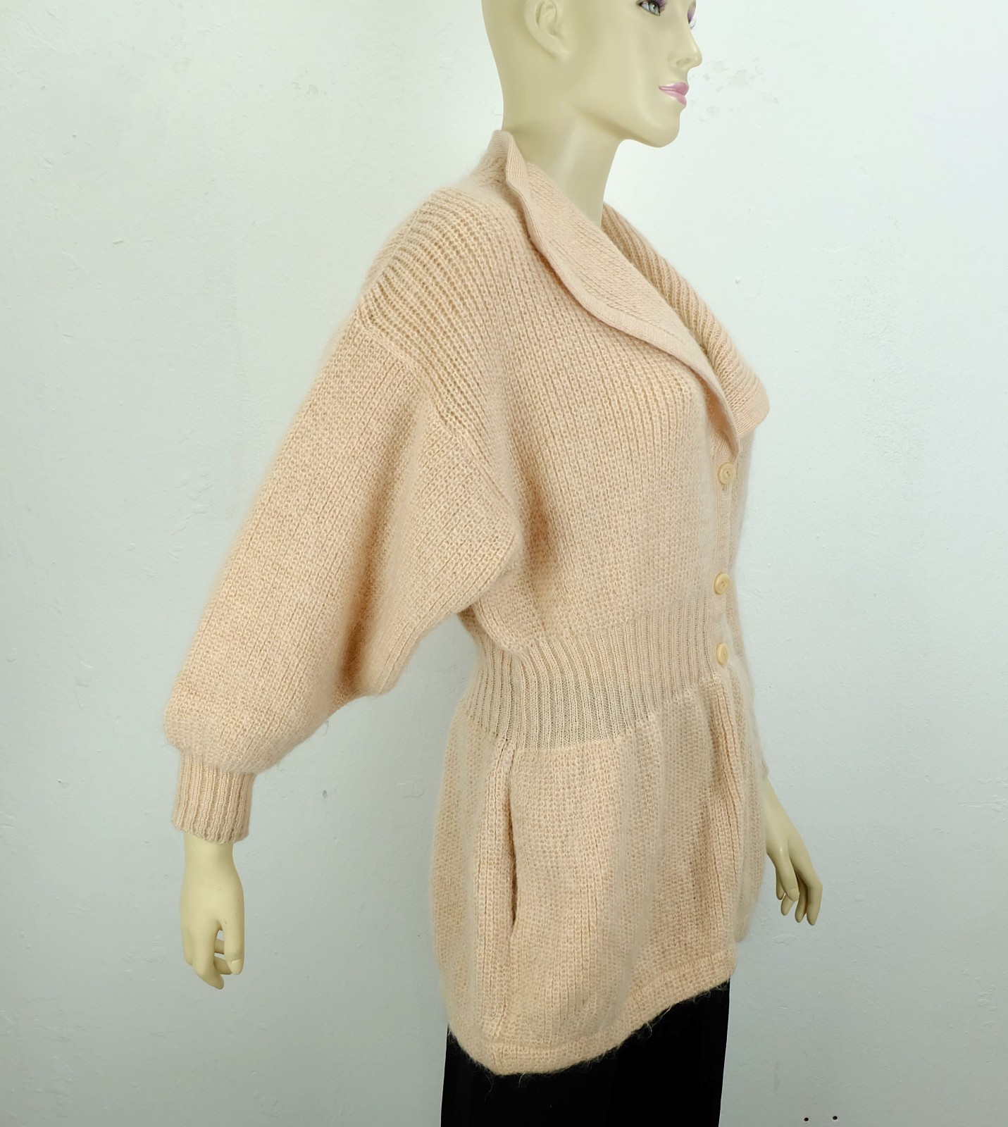 vintage rodier france cardigan mohair size M dusky pink large collar