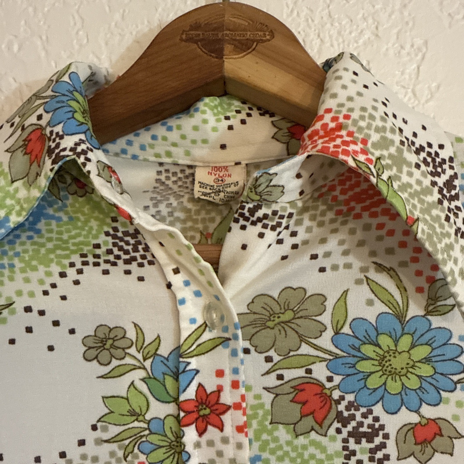 Robert Firenze Butterfly Collar Blouse Small – Floral Geometric Print Nylon NWOT