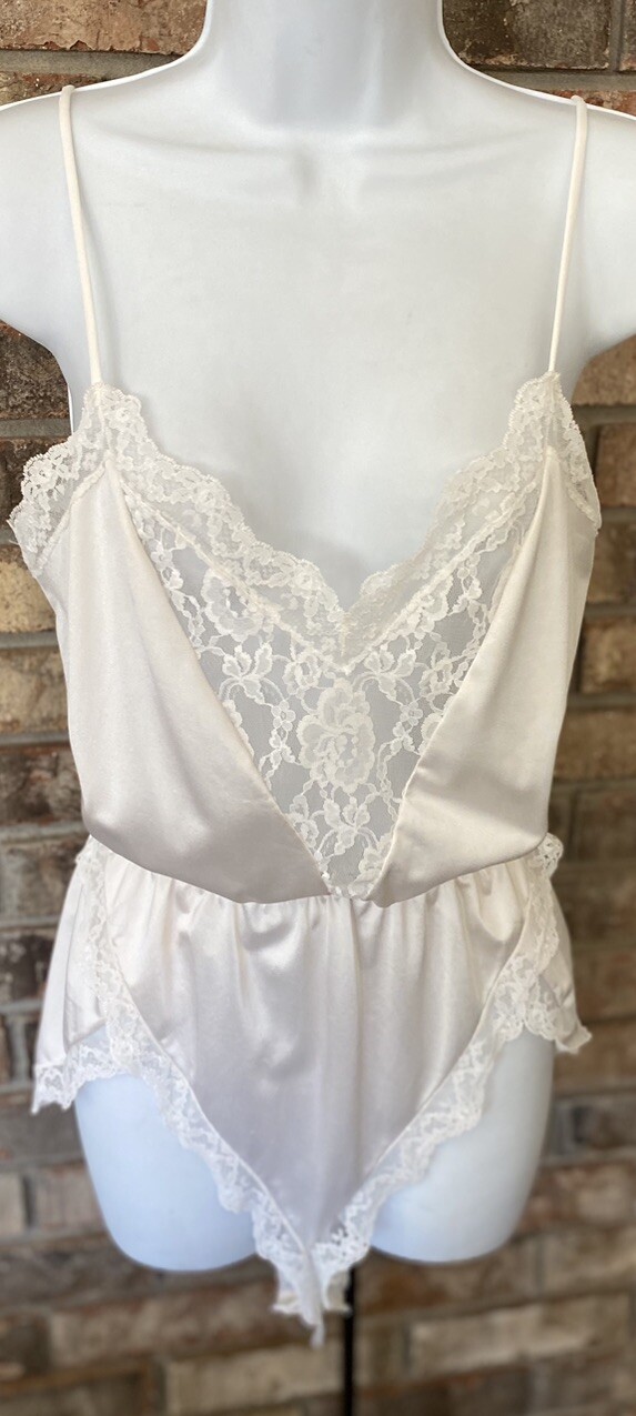 Vintage Nylon w/ Lace Lightest Pink Teddy Lingerie By Glydons Medium