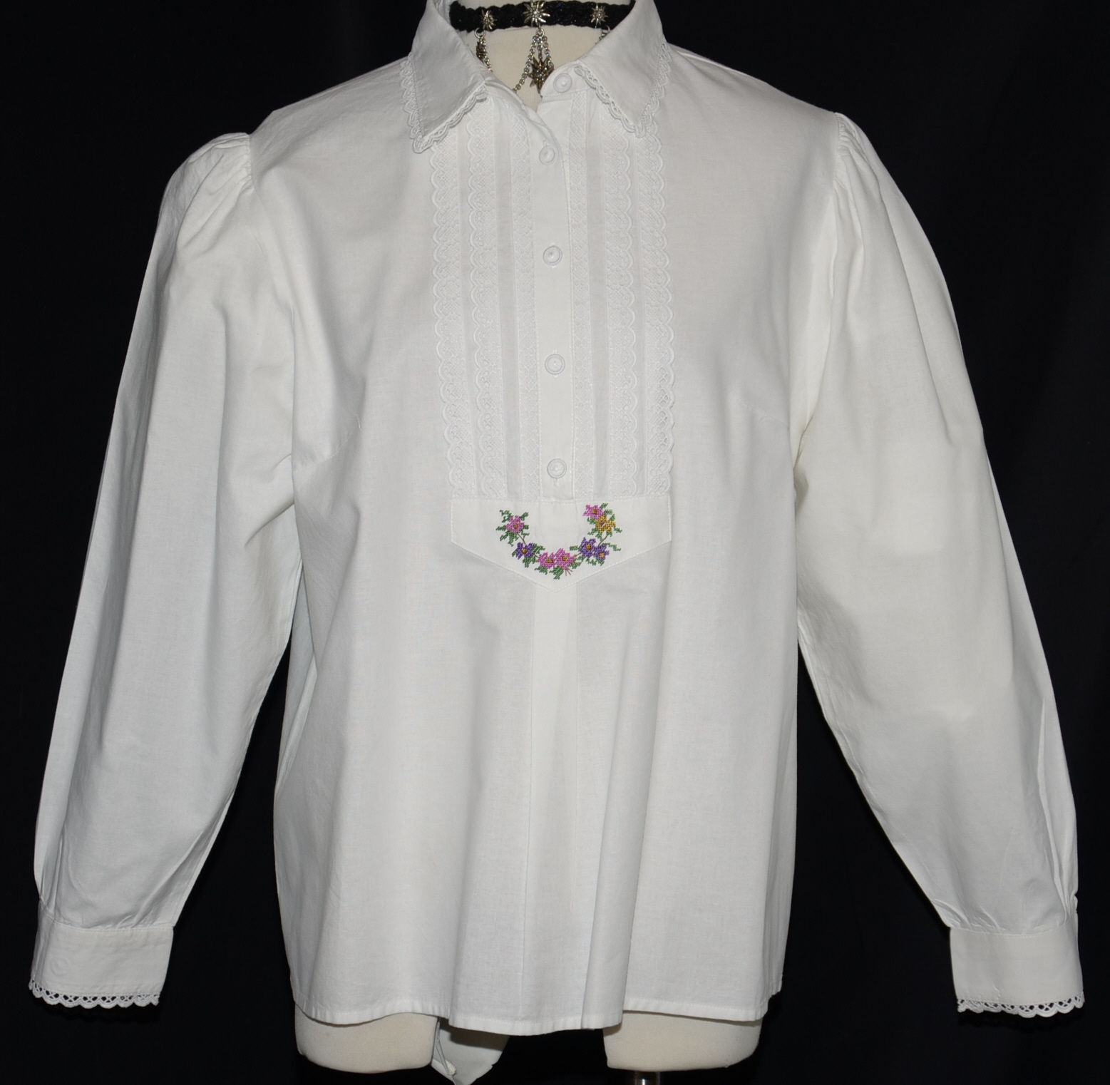HAMMERSCHMID WHITE LACE BLOUSE German Button Down Shirt ELEGANT/Bust 43″/16 L