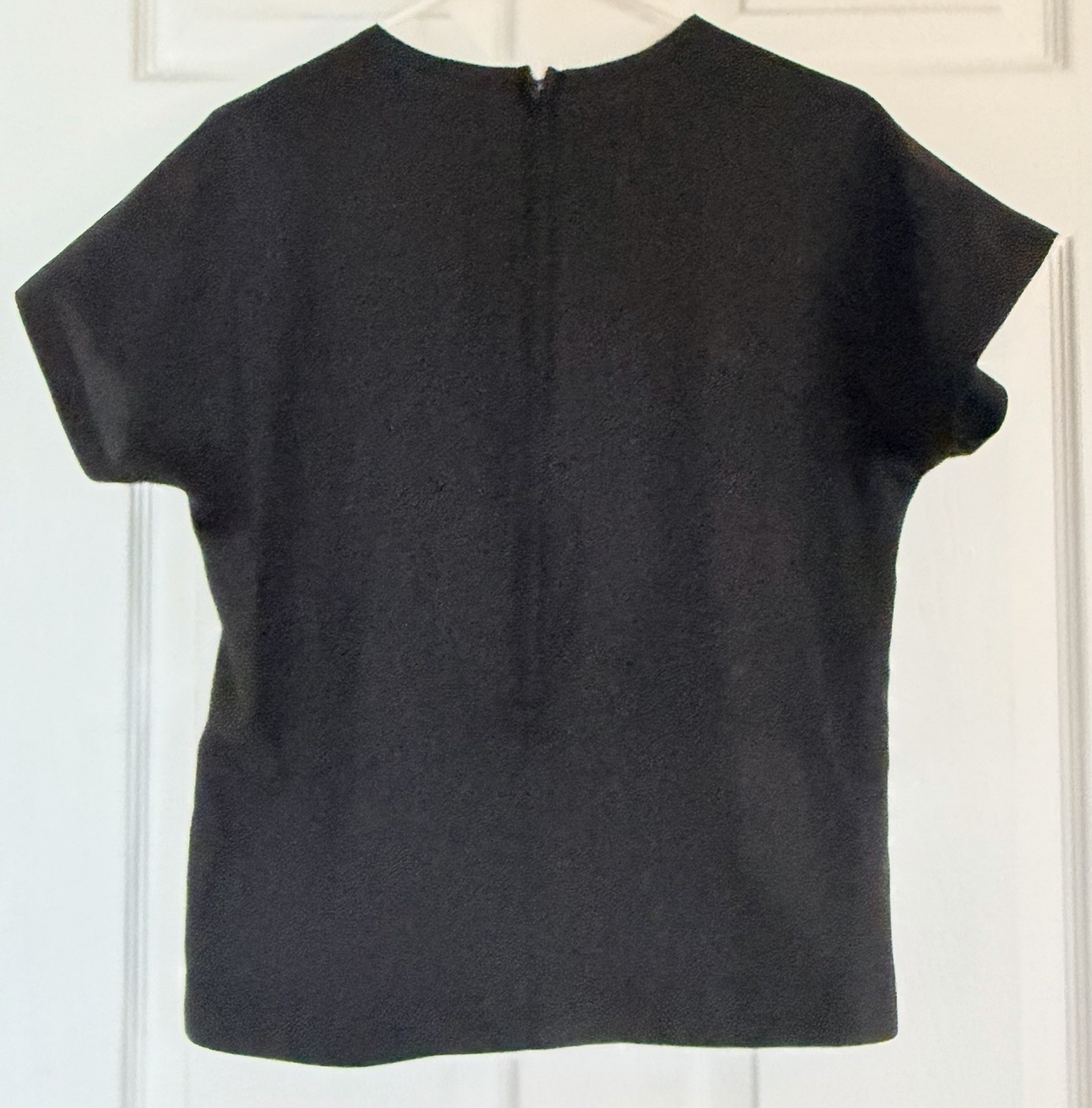Vtg Donovan-Galvani Of Dallas M Black Silky Top/Sheer Neck/Embroidery/ Back Zip