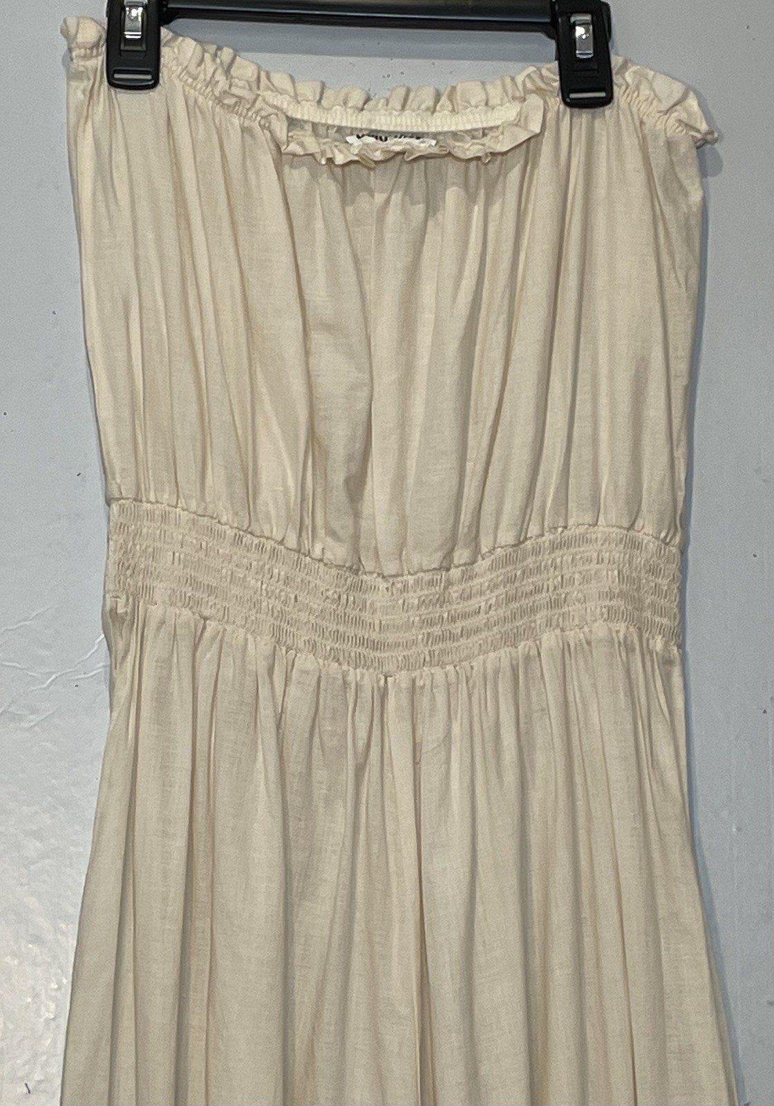 Vintage Miss Dior Jumpsuit Strapless Romper Size 13 Ivory Smocked Ruffles Boho