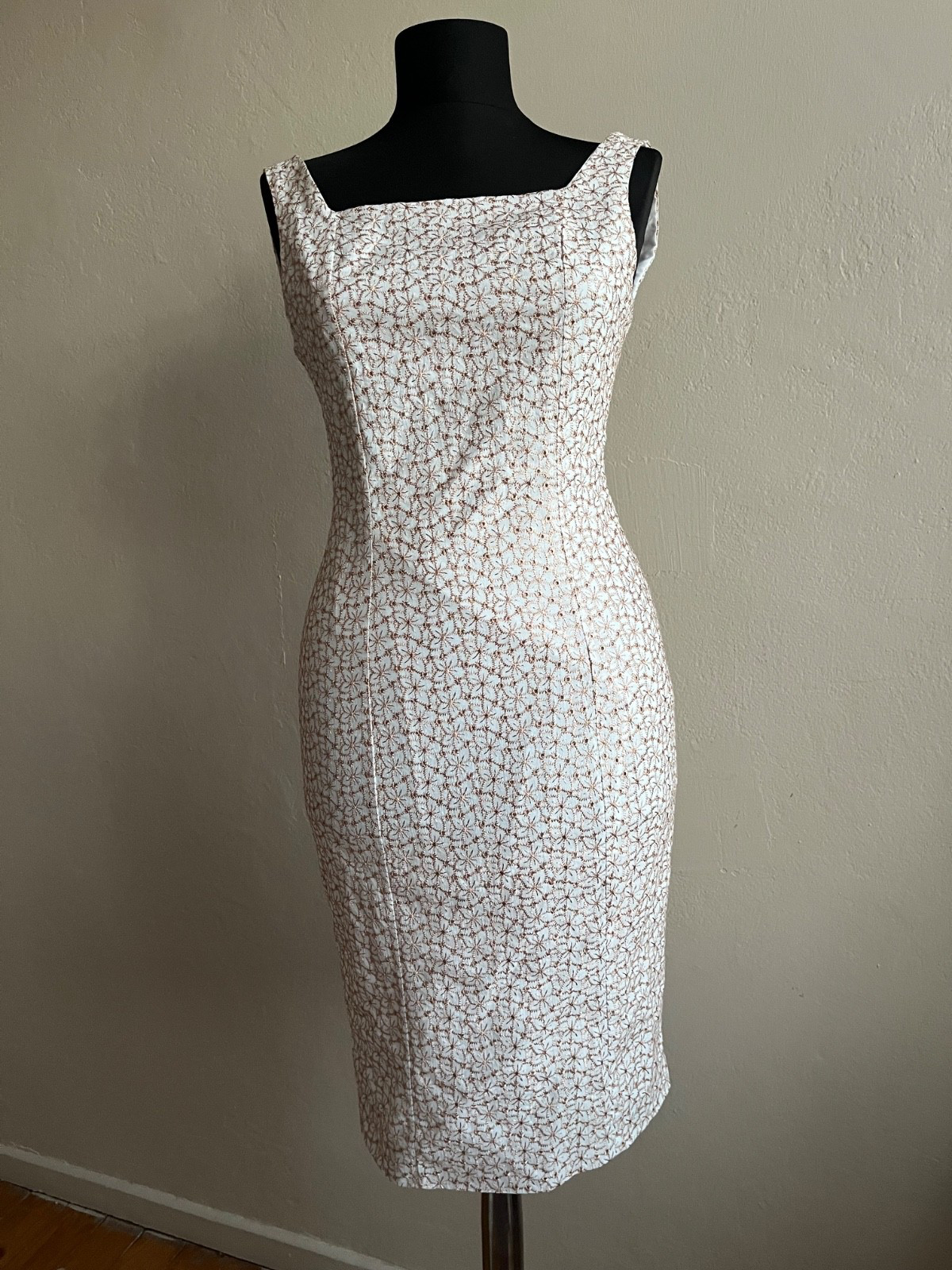 Jus De Pommes Vintage Y2K Embroidered Cotton Midi Dress White Brown Size 36