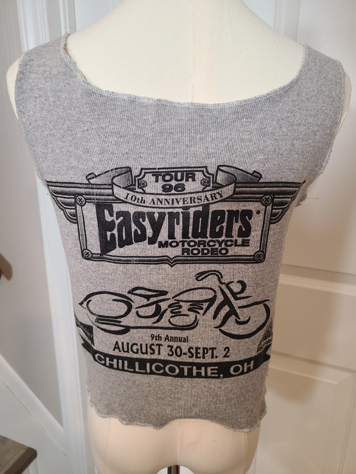 Vintage 1996 Easyriders Motorcycle Rodeo Tour Tank Top Gray Lace Up Biker Small