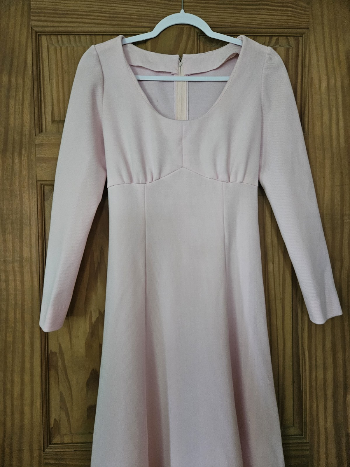 Vintage 70s Empire Waist Maxi Dress Boho Long Sleeve Pink White Pinstripe!