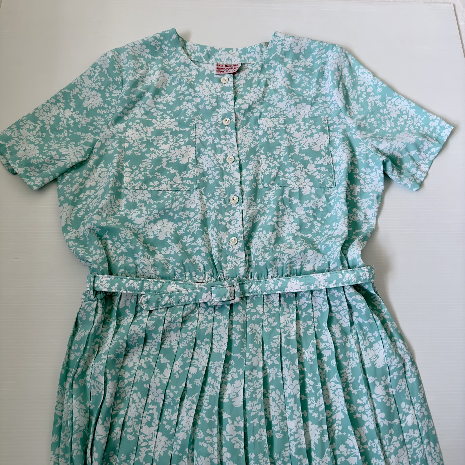 GABI HARKHAM Women’s Dress Size 18 Bust 100cm Blue White Pleated Vintage