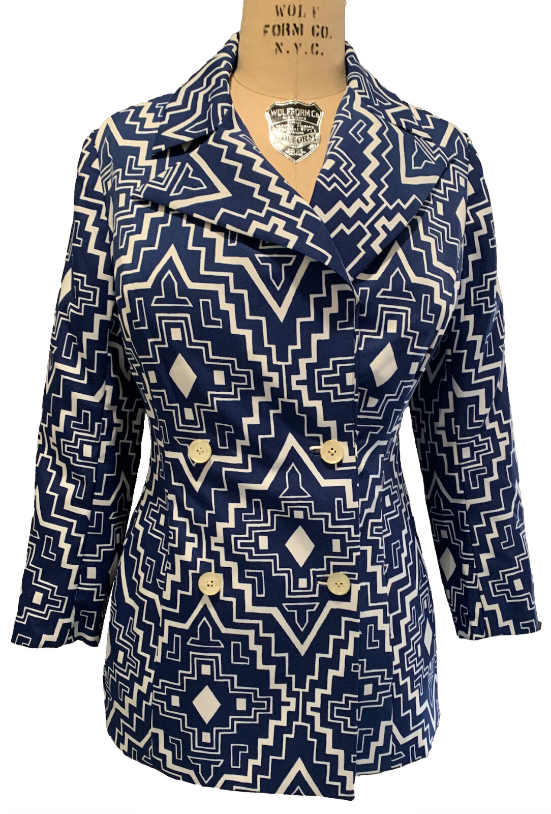JACK FIN Vintage 70’s Double Breasted Graphic Women’s Blazer Jacket – Sz S/M