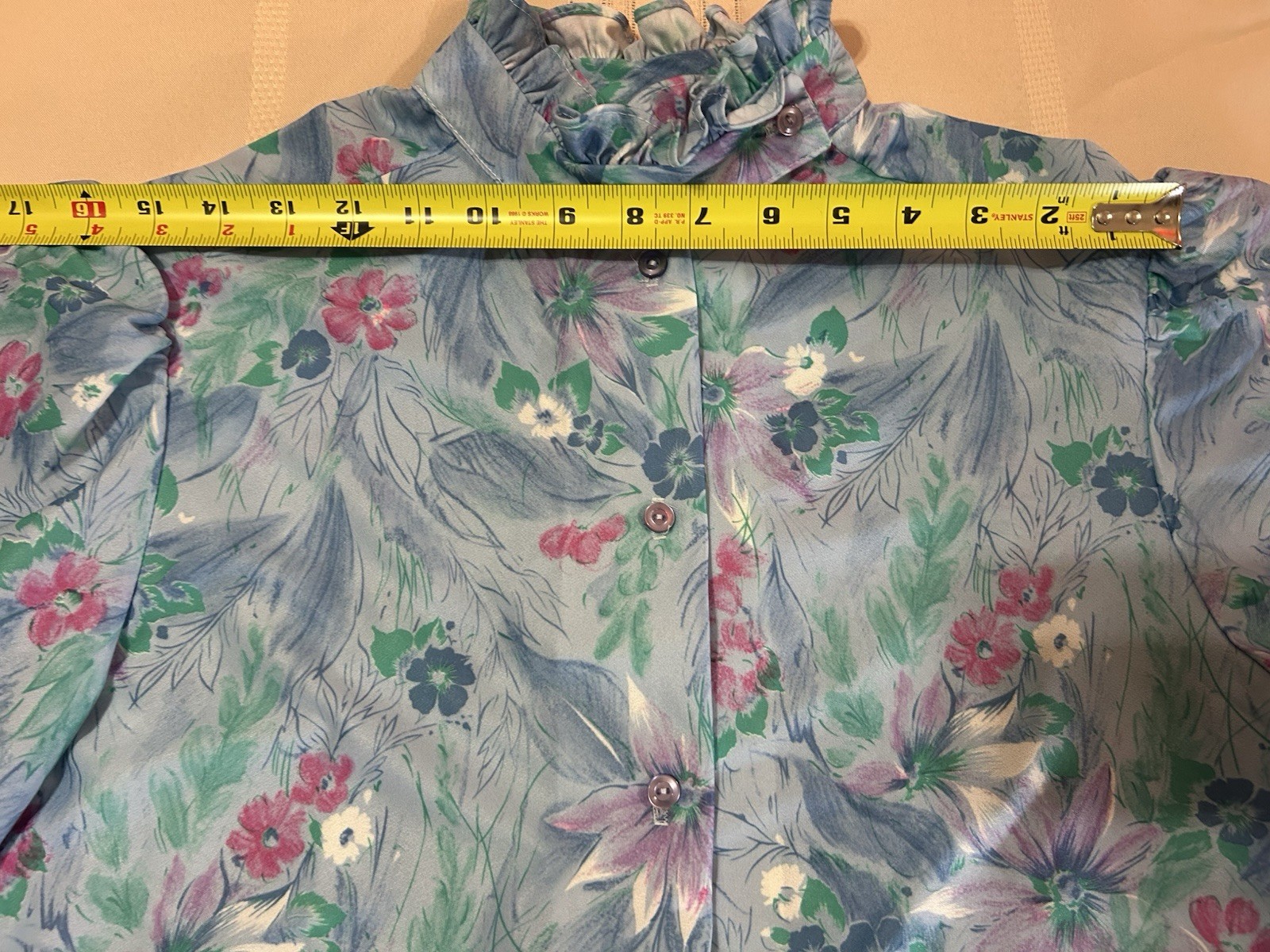 Vintage Deadstock 80s Blouse Size 38 Watercolor Floral Print Grandma Secretary
