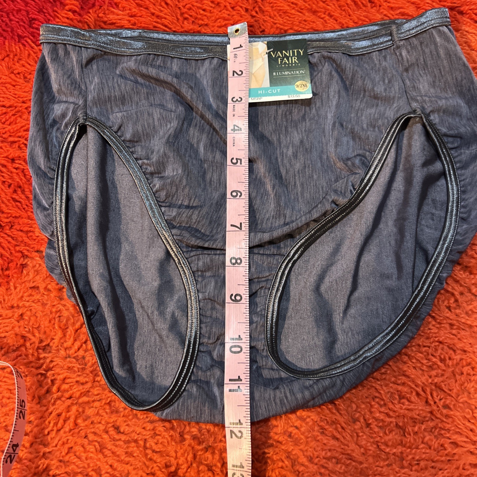 Vtg Vanity Fair Silky Nylon Satin Trim Charcoal Grey Panties 9 2XL