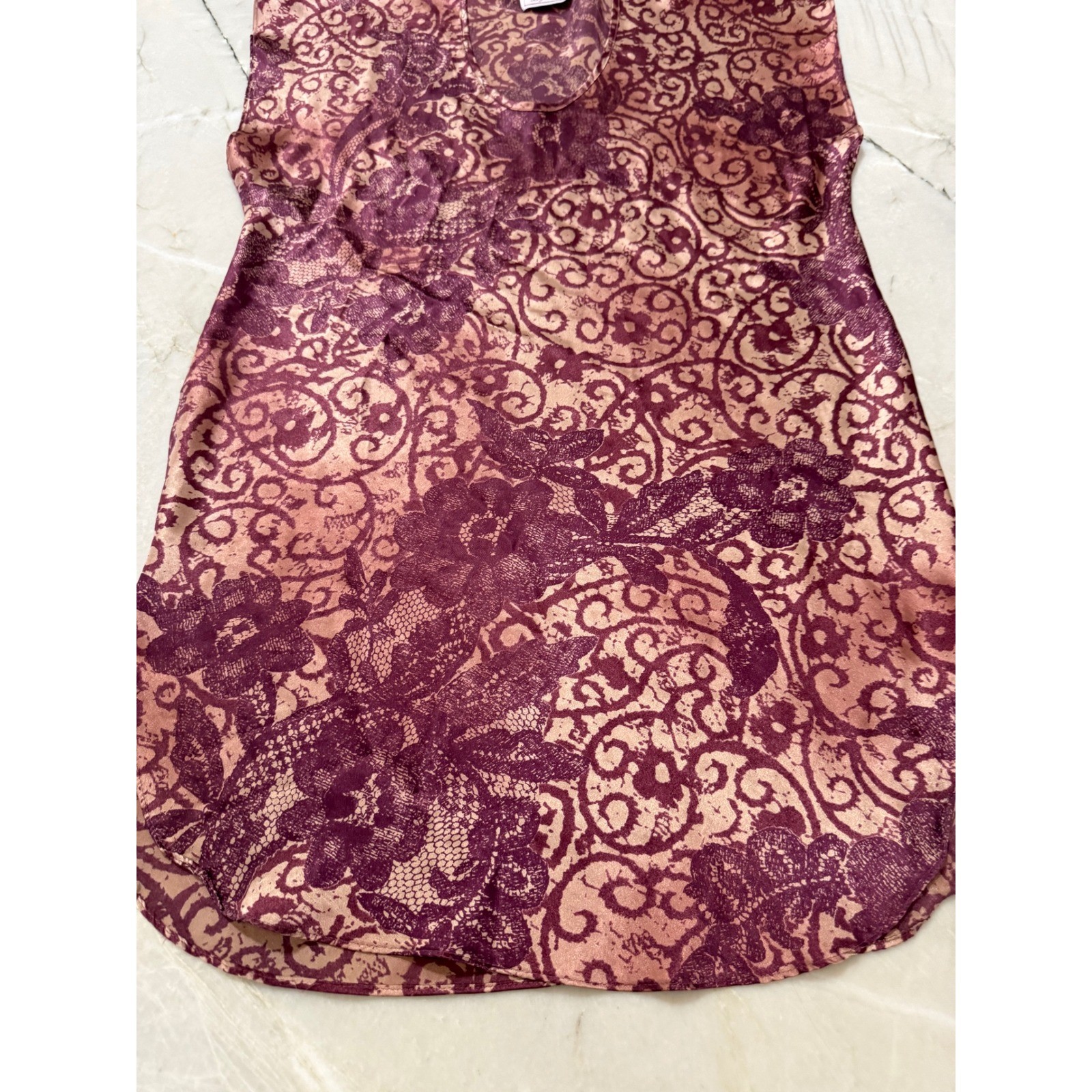 California Dynasty Vintage Mauve Floral Satin Nightgown V-Neck Chemise Sleepwear
