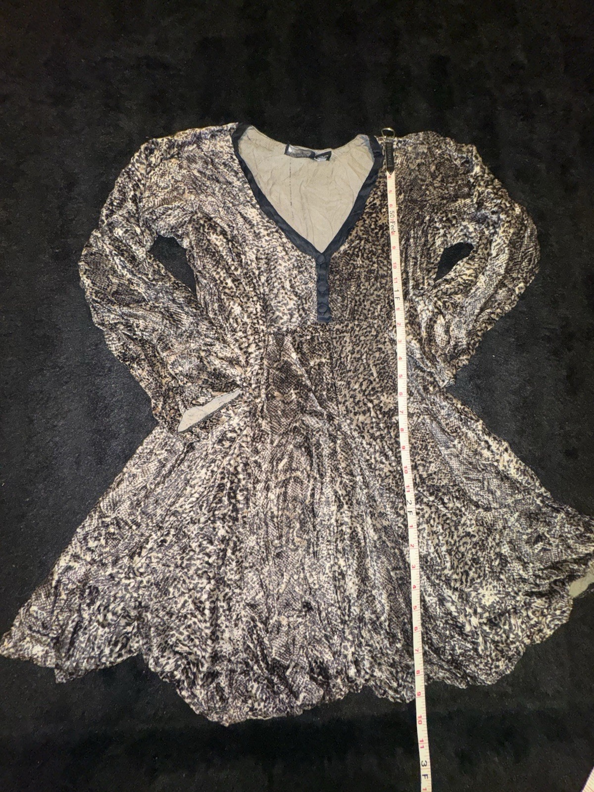 Nostalgia Snake Print Tunic Dress Womens Small Bell Sleeve Boho Peasant Top