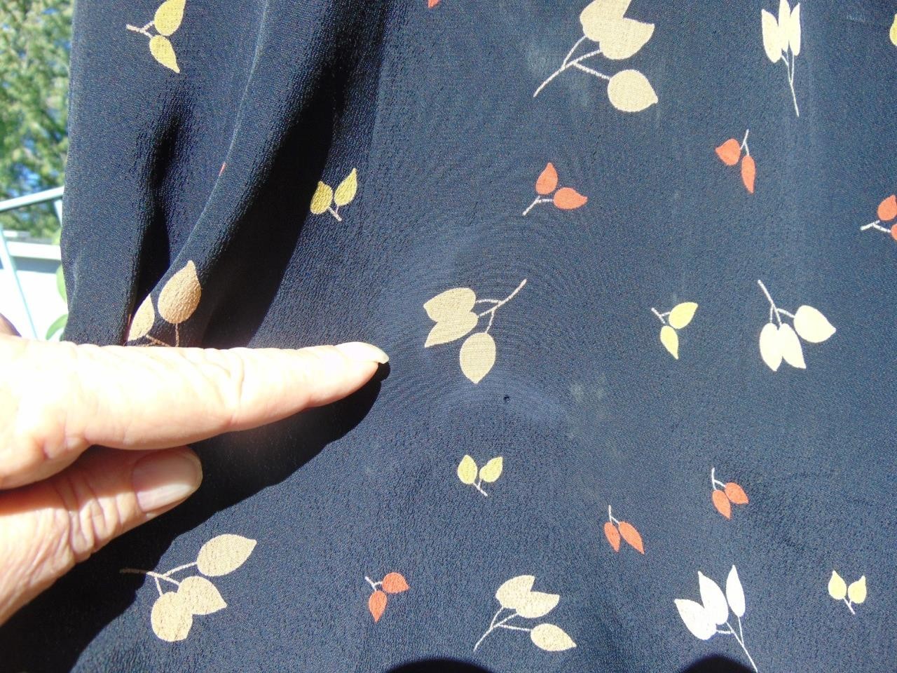VTG 1930s Home Made Black Rayon Print Dress Deco Seaming 35B 30W