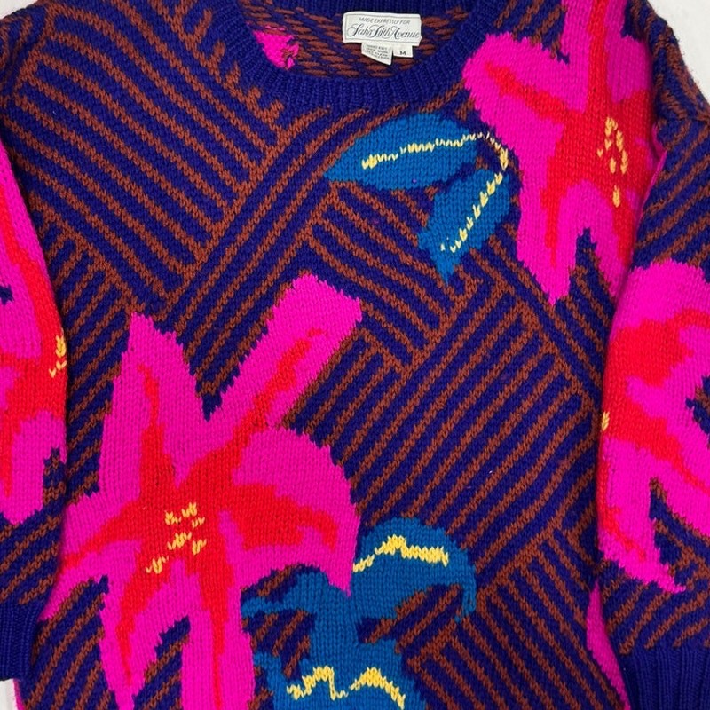 Sak’s Fifth Ave Flower Sweater Wool 1990’s Size M