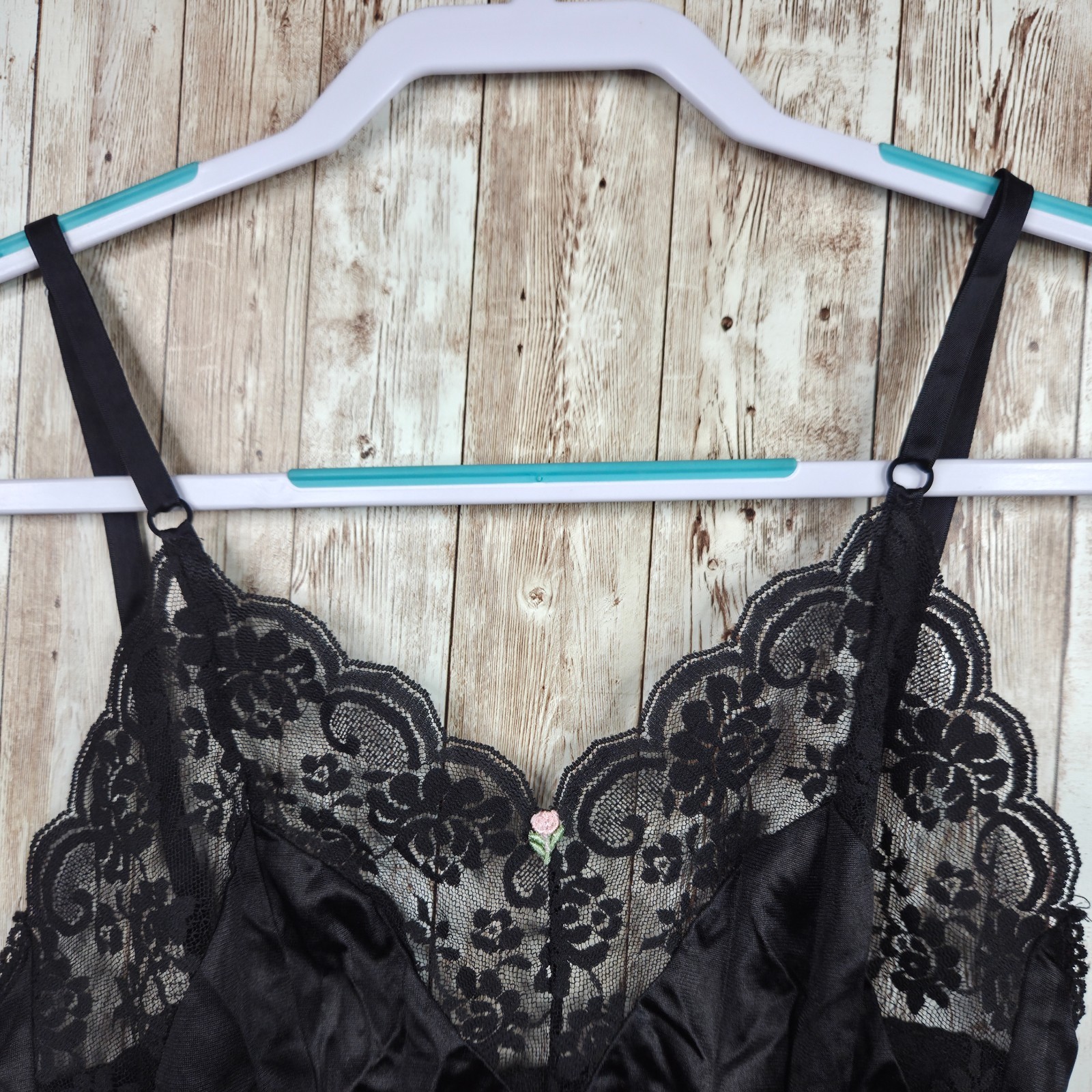 Vintage CHANTILLY Maidenform Black Teddy One Piece Lingerie Size 32 Satin Lace