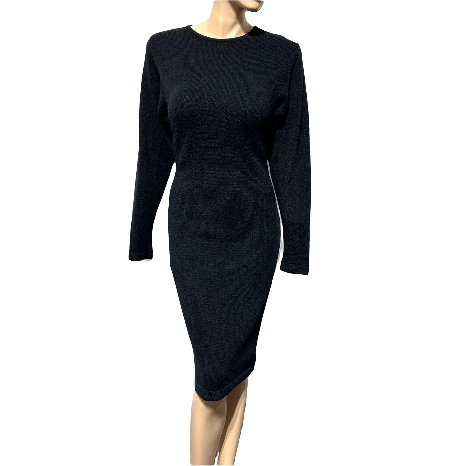 Vtg Outlander Knit Sweater Dress Womens Size Small S Black Lambs Wool Angora