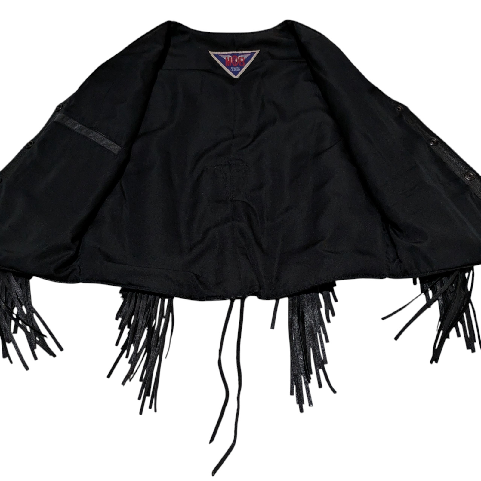 VTG Black Leather Fringe Vest Womens S Red Cross Lace Up Biker Baddie Edgy EUC