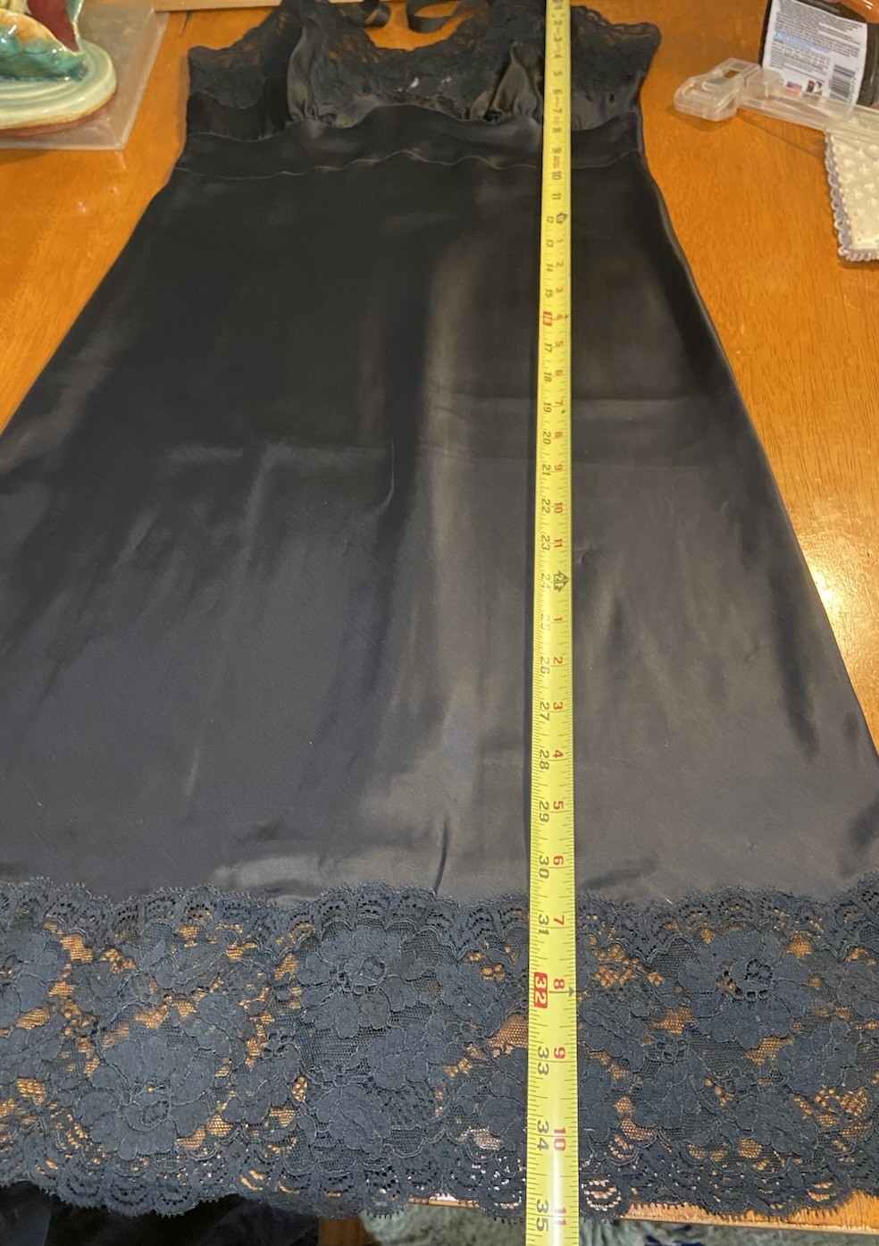 1950’s Black Colony Club Rayon Satin Slip Sexy Vintage Lingerie Lace Mid Length