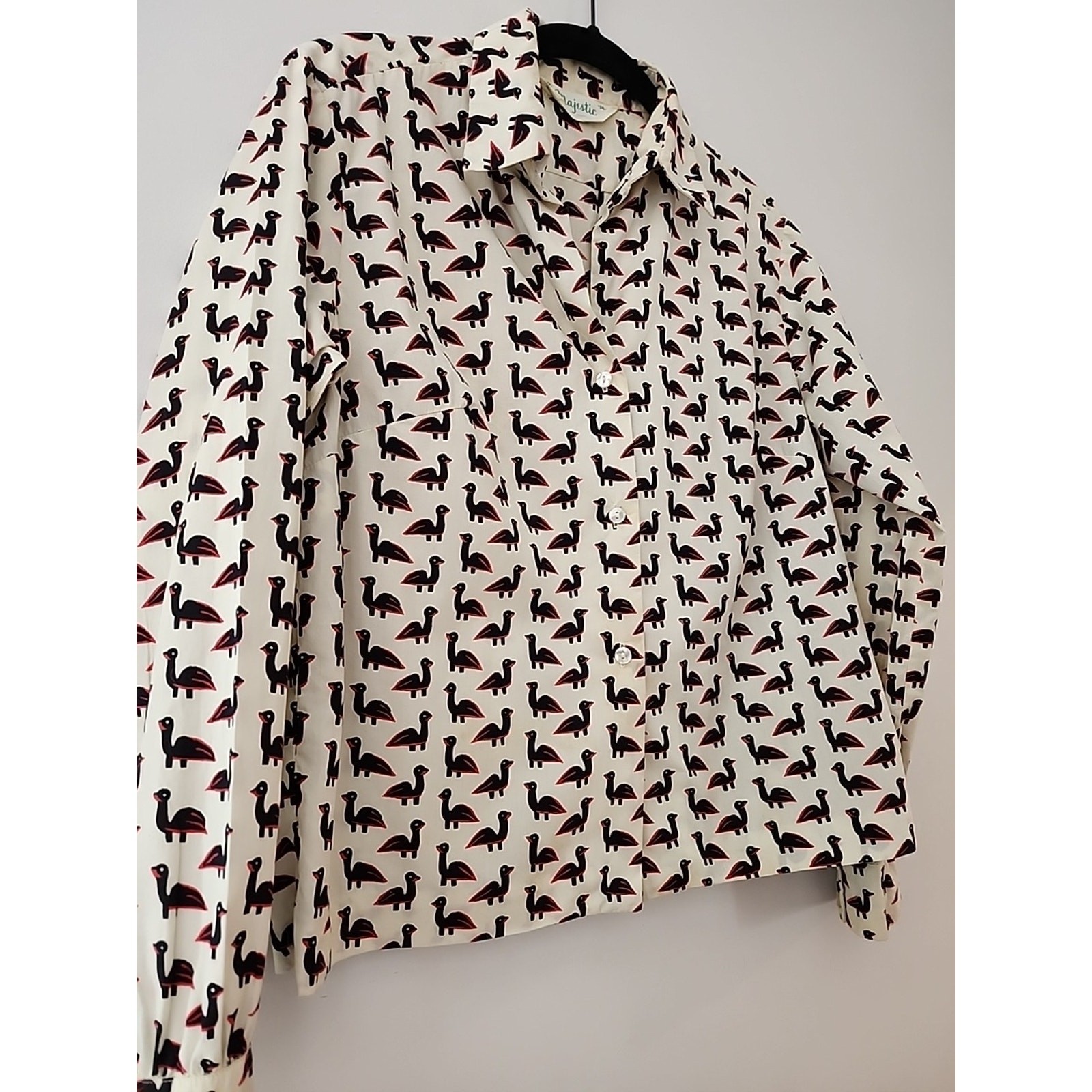 1960s Majestic Button Up Blouse Long Sleeve Birds Ducks Vintage Novelty Print 10