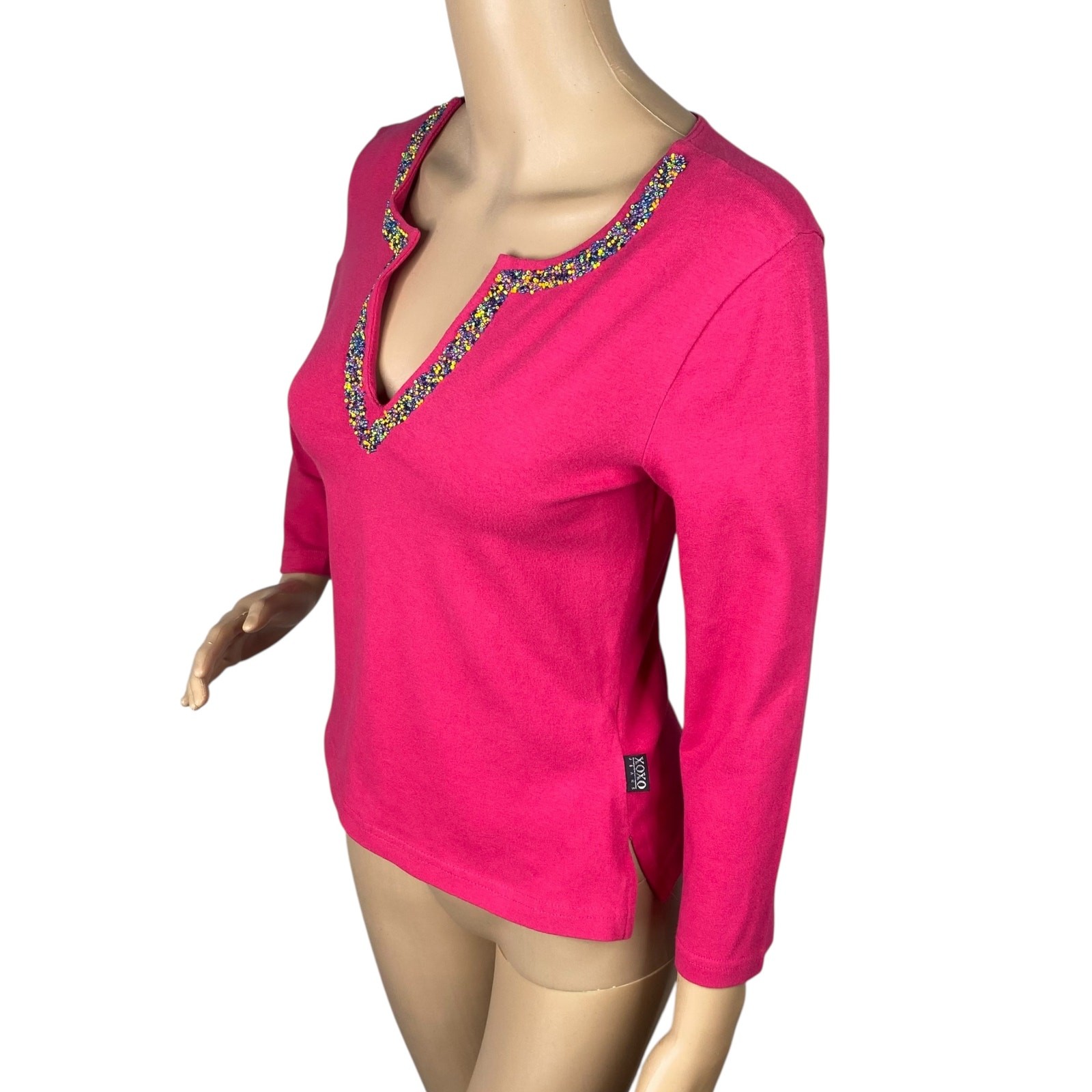 Vtg Y2K XOXO Magenta Beaded Top M | Lizzy McGuire Coded Kidcore Aesthetic