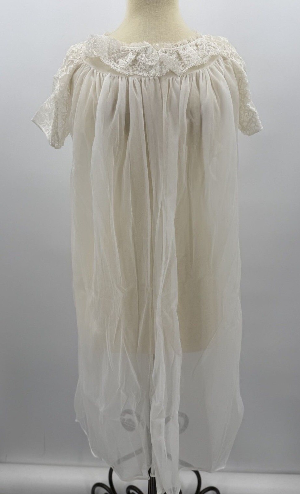 Vintage Formula Chiffon Double Layer Sheer White Wrapper Robe Sm Lingerie USA