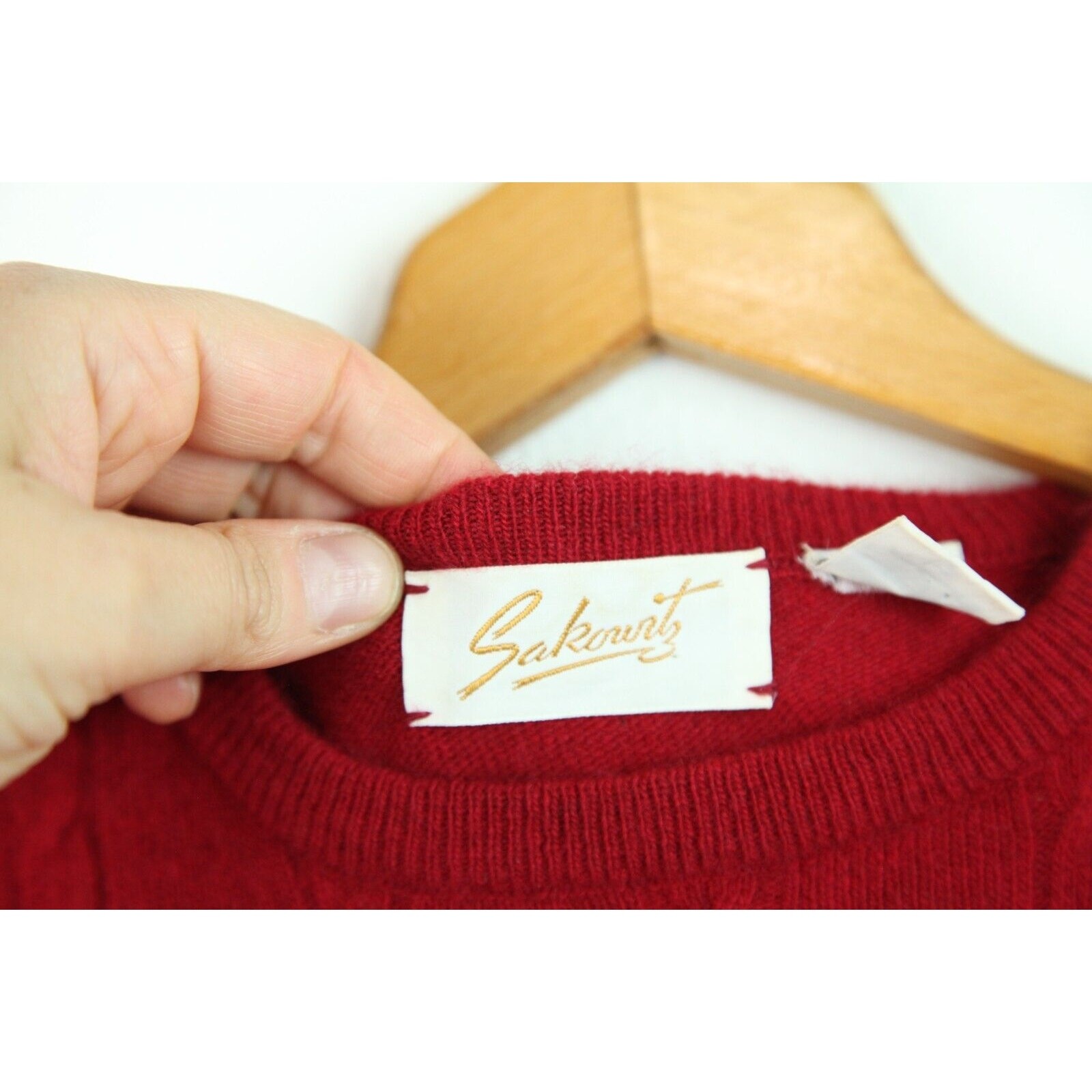 Vintage Small Red Cashmere Sweater Cable Knit Preppy Valentine Crewneck Classic