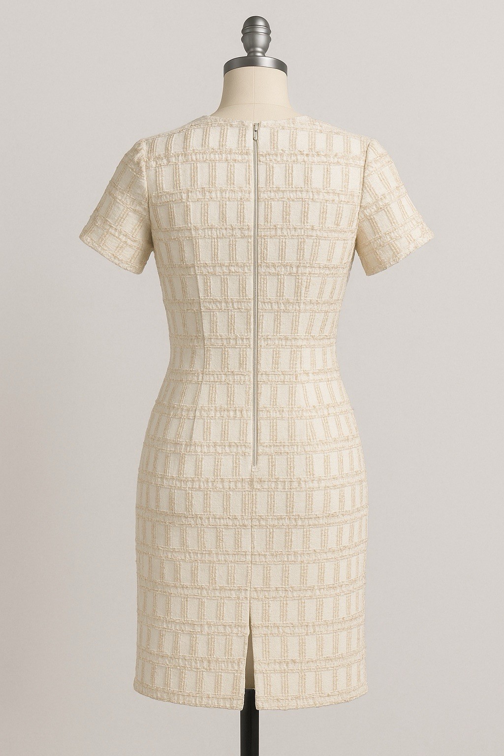 Vintage 90s Beige Silk Beaded Cocktail Dress Jennifer KVM M