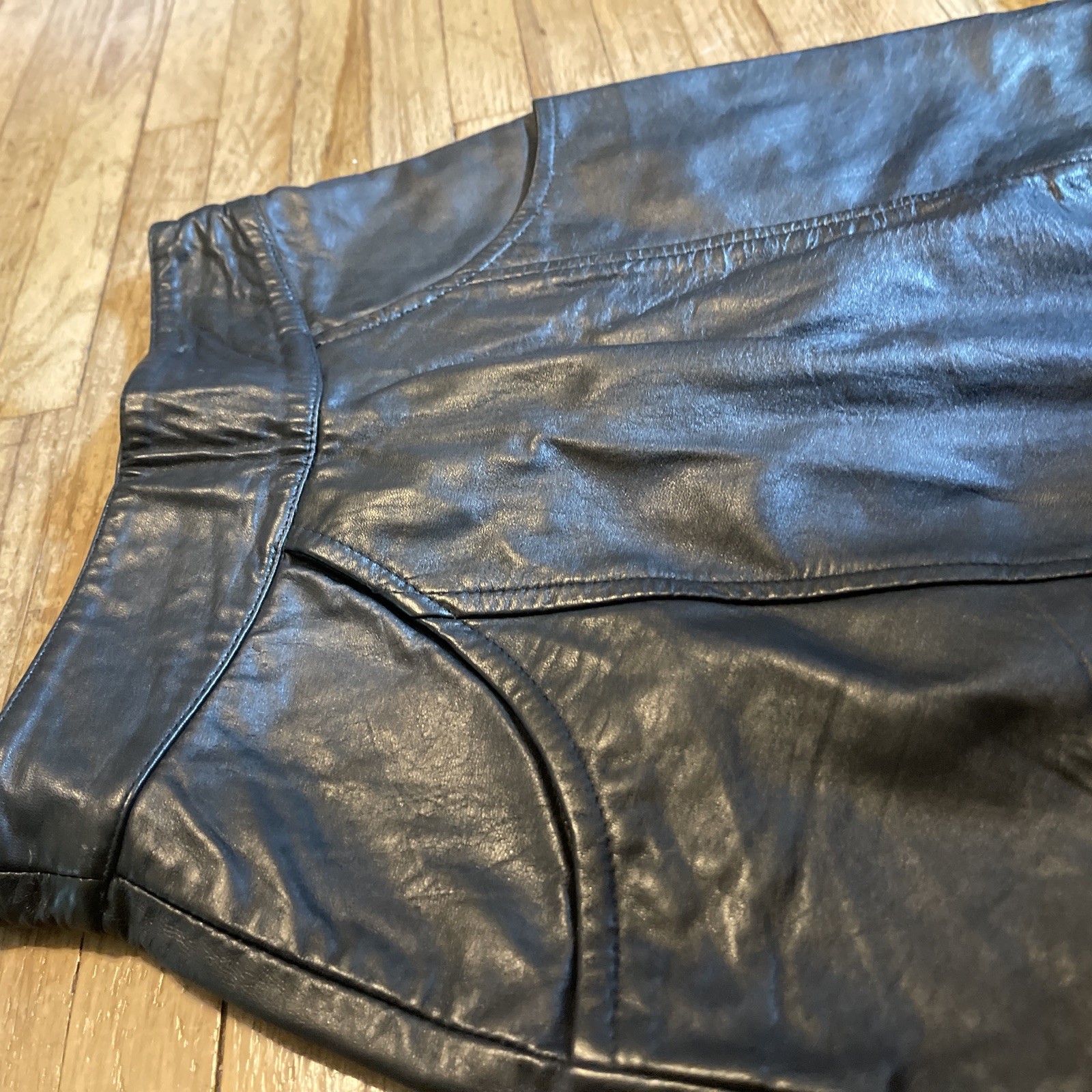 VTG Erez Sport Black Leather Miniskirt 80s 90s Biker Babe