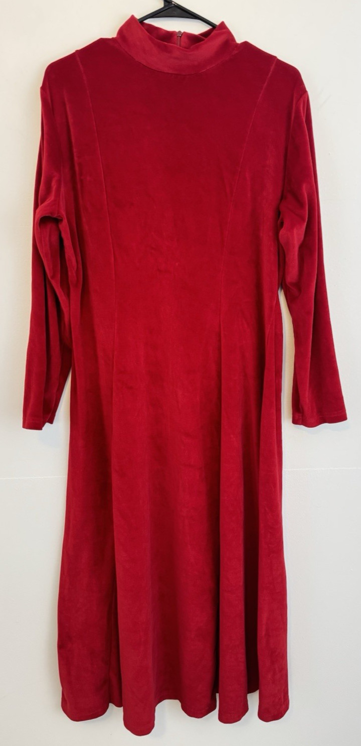 Vtg 90s Crimson Red Velvety Velour Maxi Dress Stretchy Victorian Romantic Read