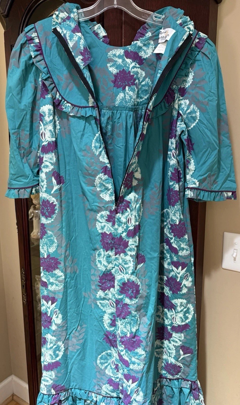 Vtg TORI RICHARD Golden Monarch Collection Teal Floral Printed Maxi Dress Size M