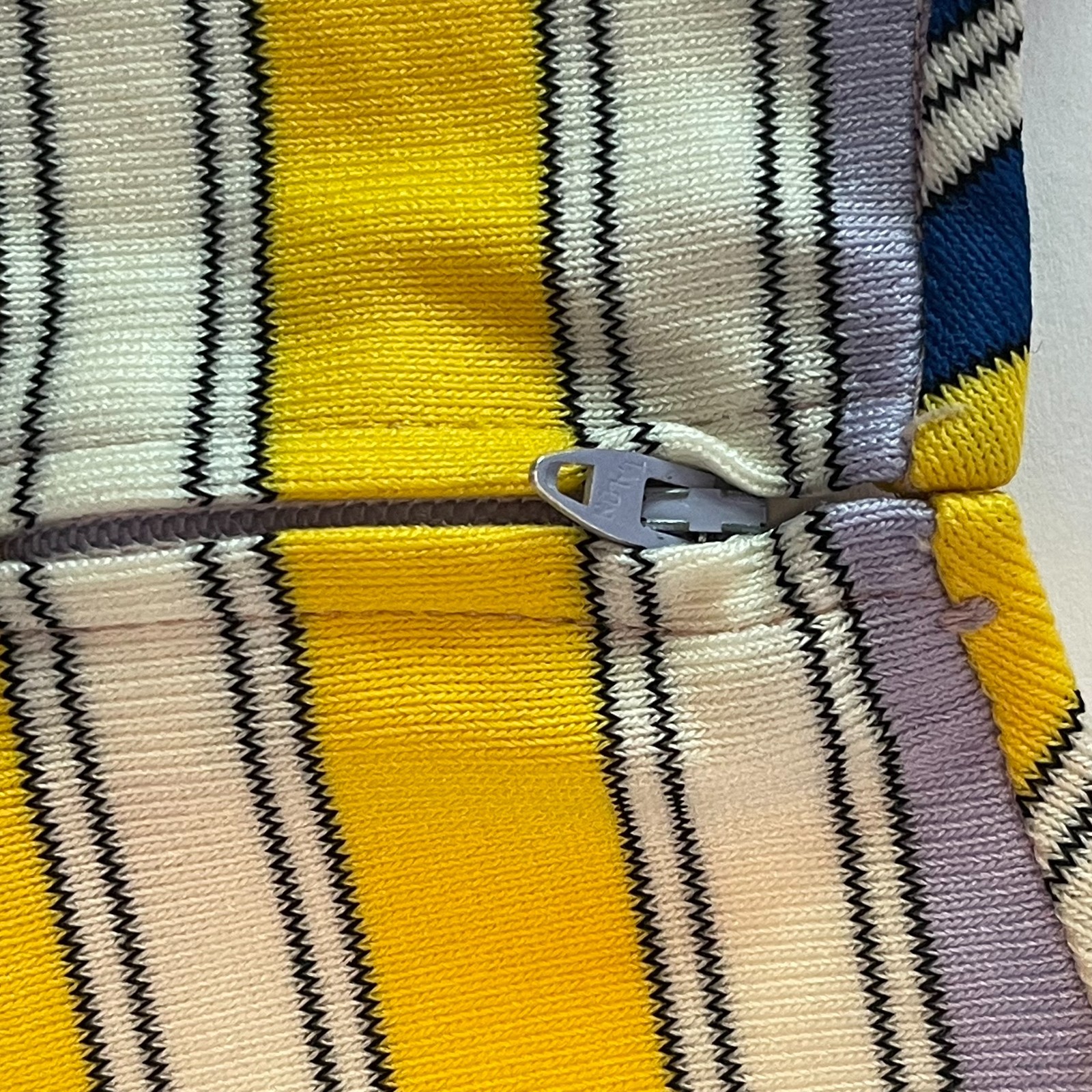Vintage 60s Aladdin Striped Top Blouse Yellow Blue Purple V-Neck with Waist Tie