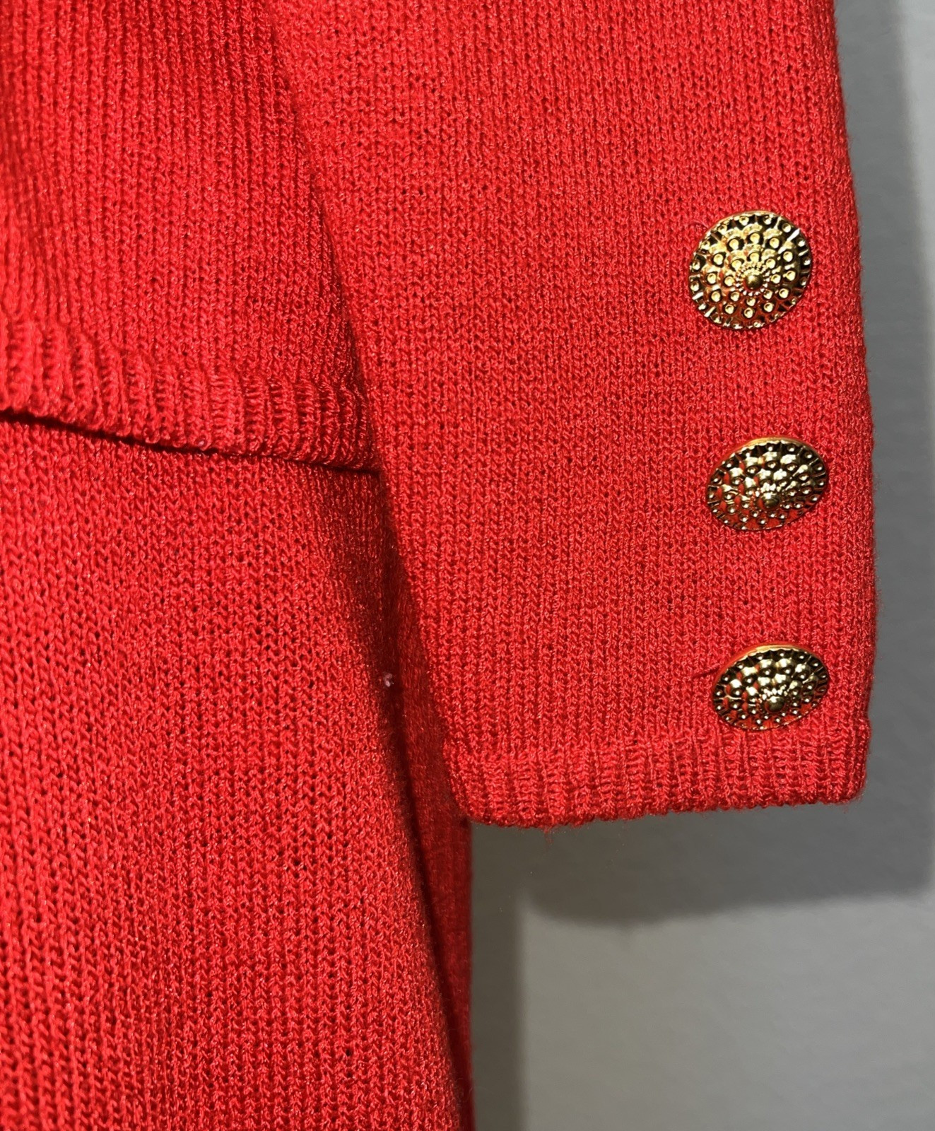 Vtg 80’s two piece cardigan sweater and pencil skirt set red knit size S