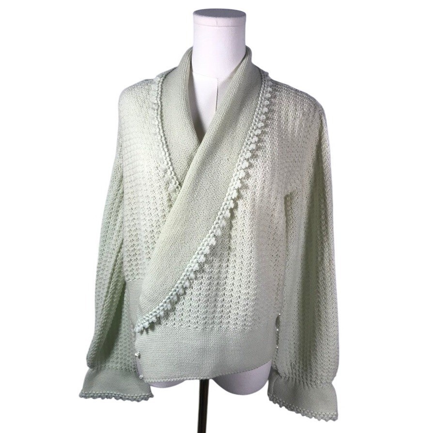 Creazioni Arten Firenze Vintage Italian Wool Wrap Cardigan Mint Green Pearl S