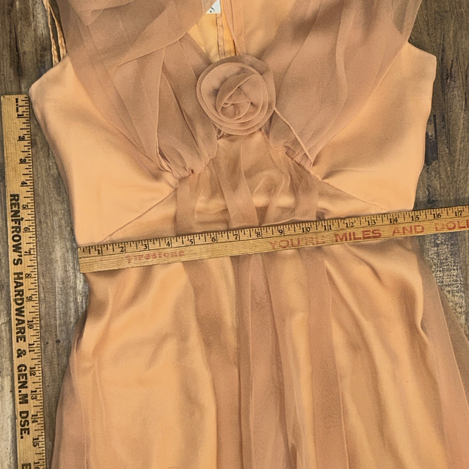 Emma Domb California Dress 14 Empire Waist Cape Sleeve Orange Chiffon Altered