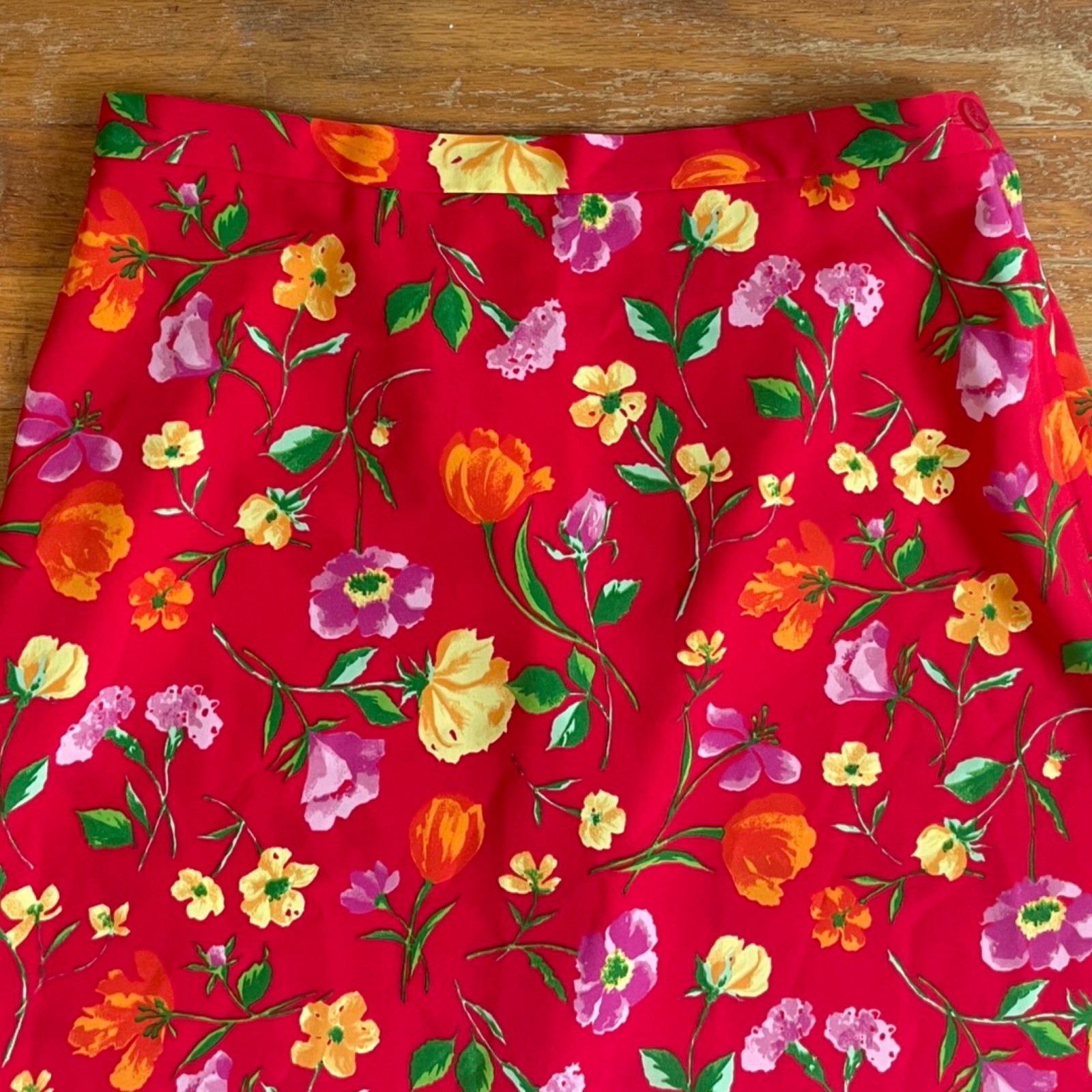 Vintage Floral Print Skirt Size Medium/Large 30-32″ Waist 1990s Red Maxi A-Line