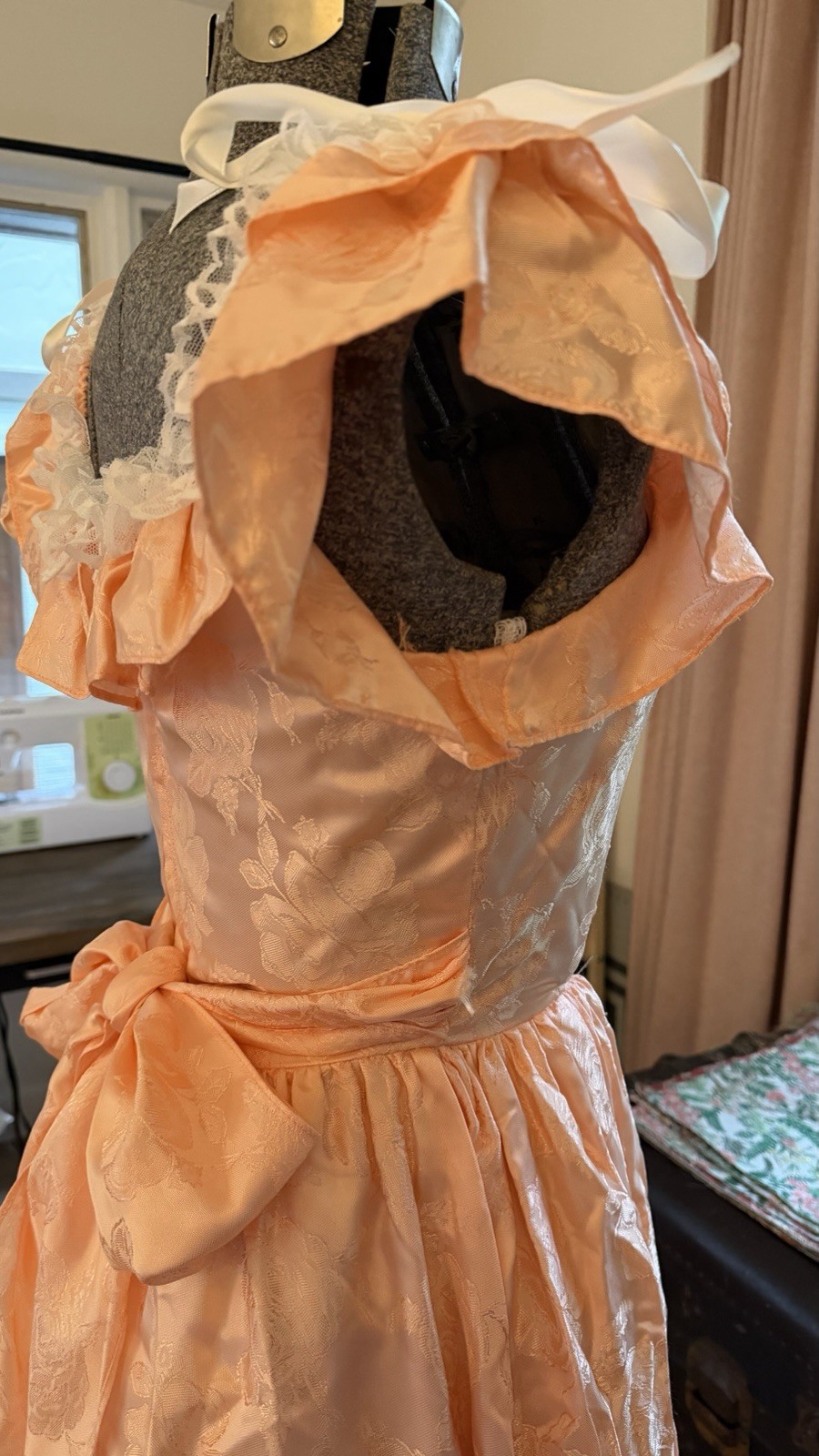Precious Moments 1980s Peach Dress With Ruffles And Lace Size 7/8
