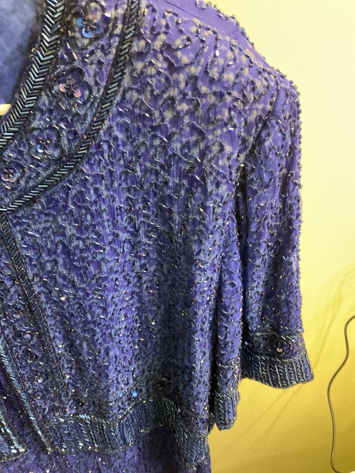 Vintage Laurence Kazar 100% silk cobalt blue heavy beaded cocktail dress size 1X