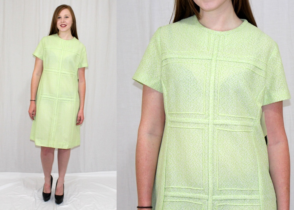 Vintage 60s MOD Mynette Lime Green Paneled Poly Retro SCOOTER Day Dress~NOS~M