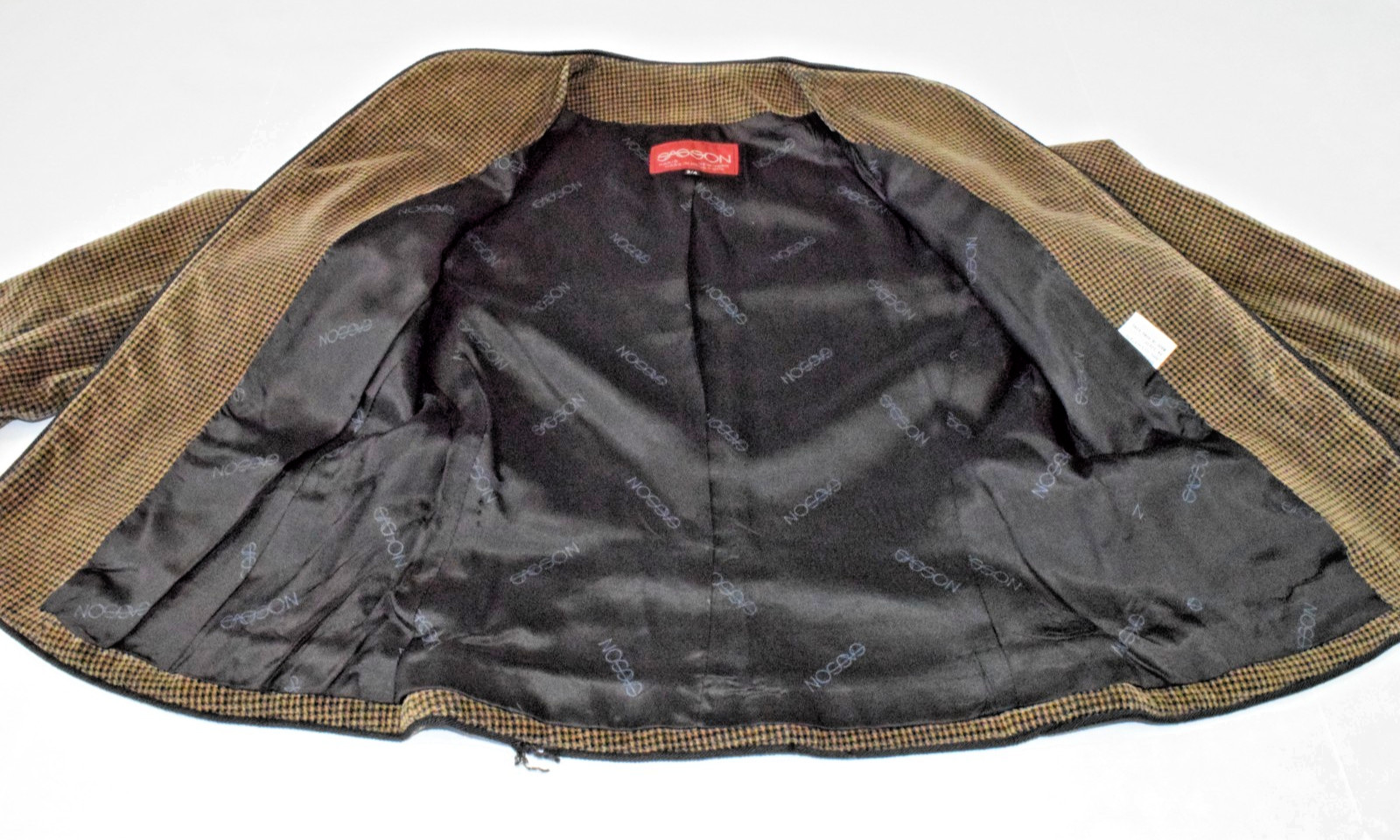 Vintage Blazer Jacket Sasson Size 3/4 80s Gold Velvet Hounds Tooth Kimono Button