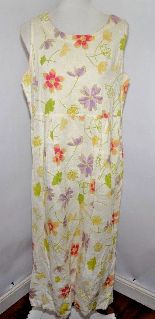 VTG 80’s REAL Comfort Cream Ivory Beige Floral Pattern Dress USA Made Womens 12