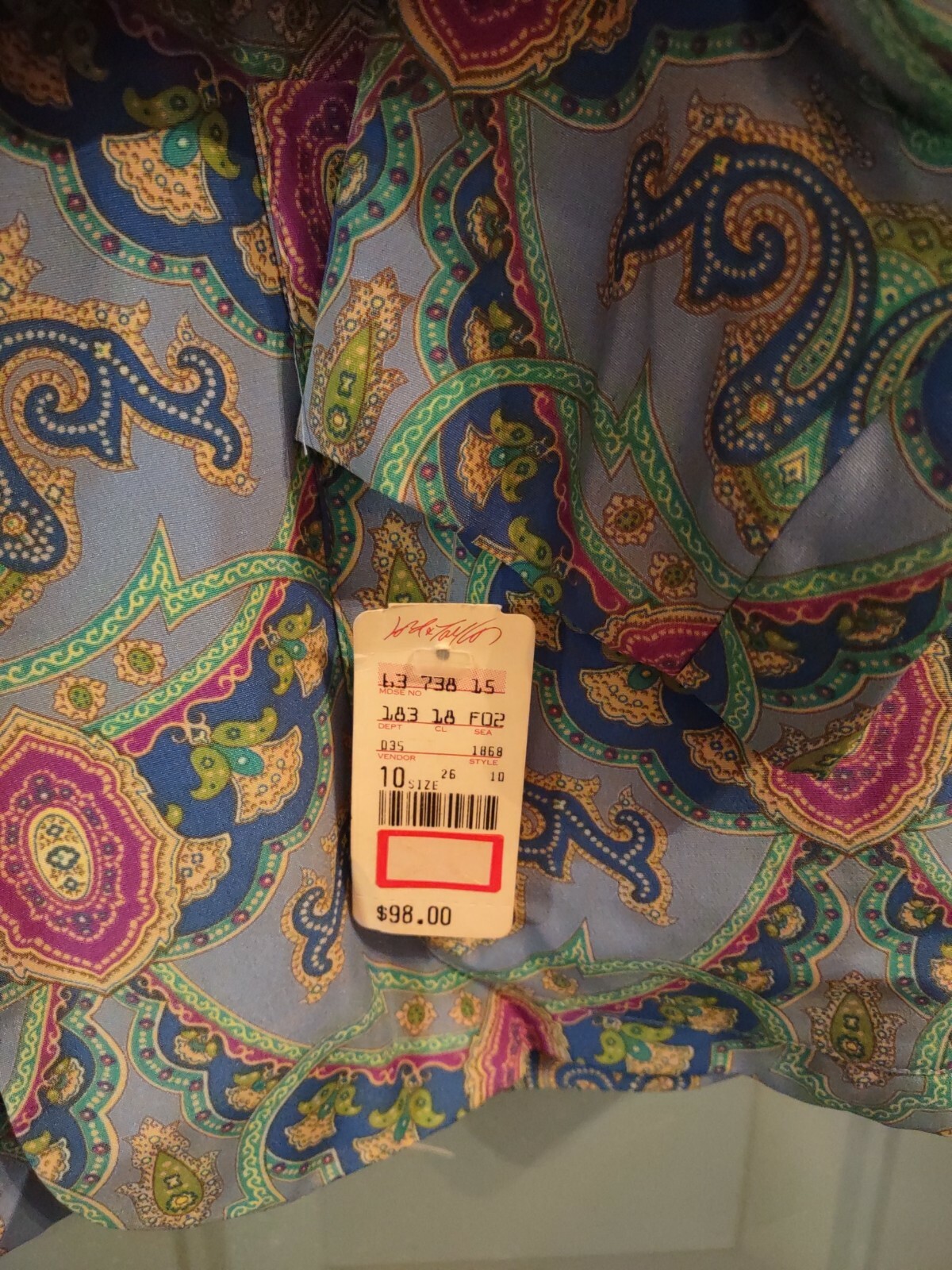Vintage 90s Leslie Faye Open Jacket Gorgeous Paisley Print Polyester Size 10 NWT