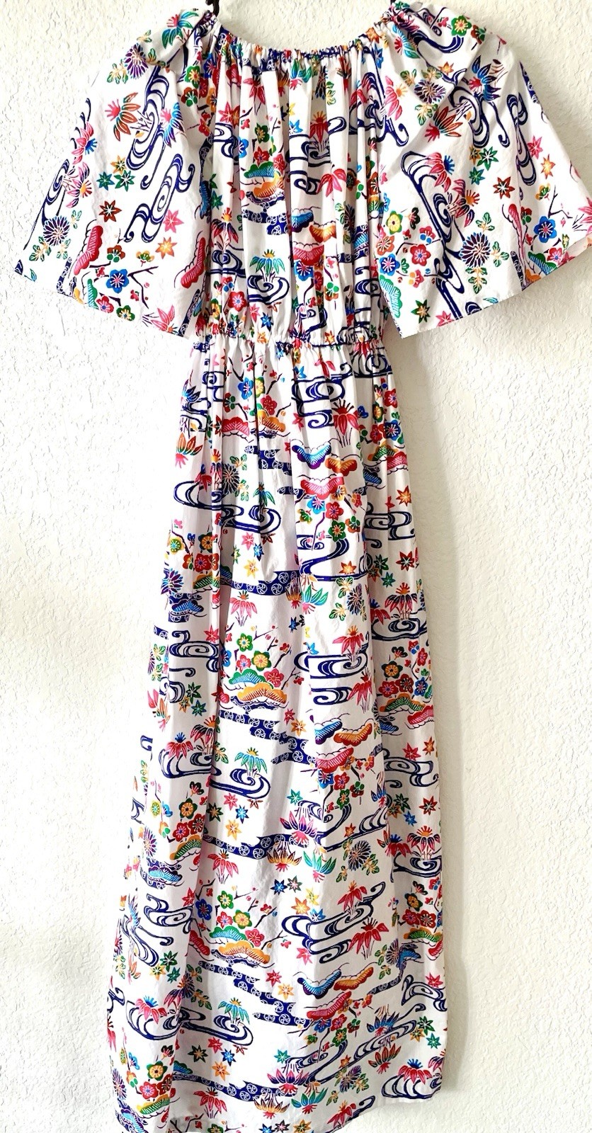 Vintage Japanese Cotton Handmade Cotton Watercolor Floral Summer Maxi Dress S