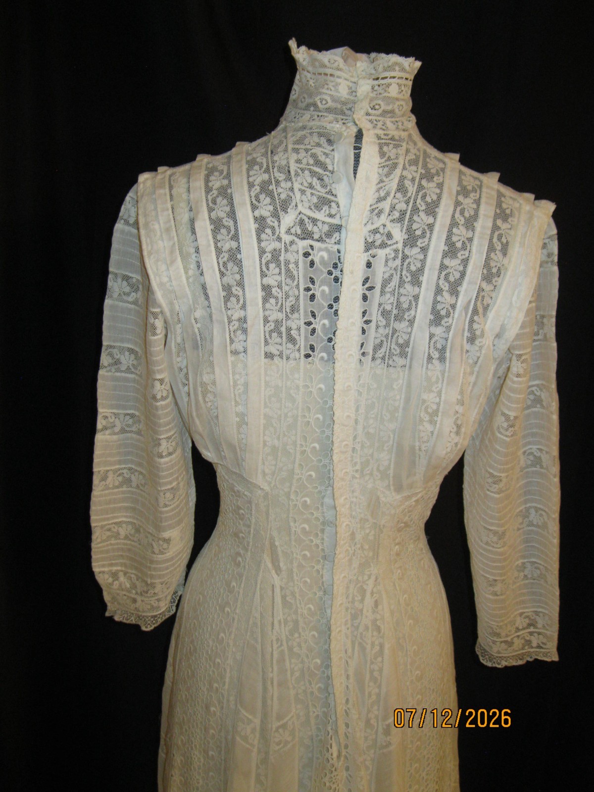 1900’s Antique Edwardian Victorian Wedding Lingerie Dress Lace insertion
