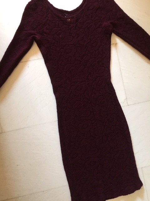 Lace from wool dress, Sisley, size s, colour burgundy, vintage