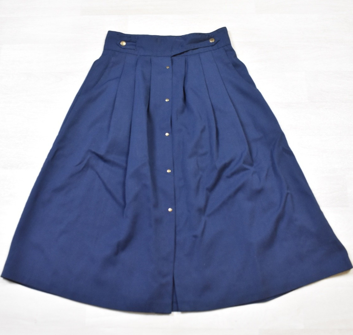 80s does 40s Liberated Lady California Midi Skirt Blue Pleated Old Money VTG