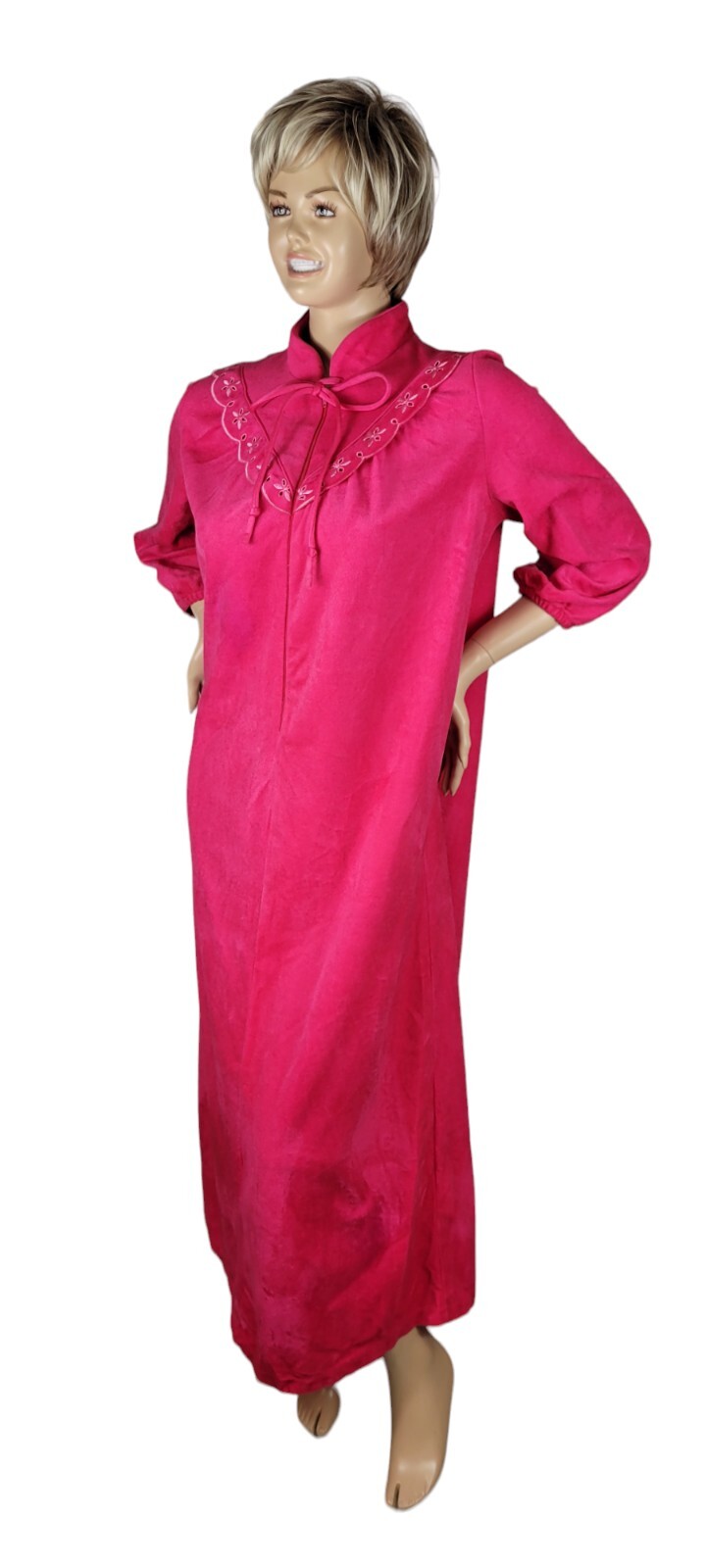 Vintage Plaza 9 Madison Avenue Hot Pink 3/4 Zip Robe House Coat Collar Bow Sz L