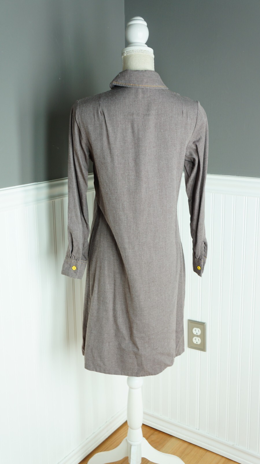 Vintage 60s The Art Shirt Peter Pan Collar Mod Twiggy Green Shift Shirt Dress